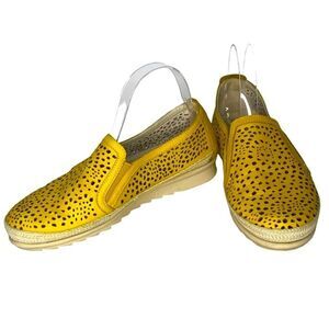 Enjoiya Yellow Perforated Aria Leather Slip-on Wedge‎ Sneaker Bohemian Sz 40